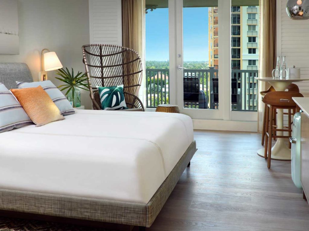 Guestroom with a city view.
