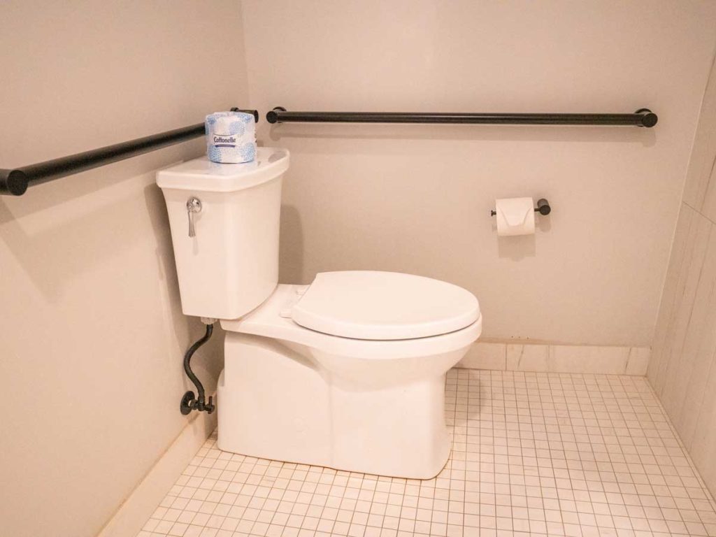 Accessible bathroom with grab bars.