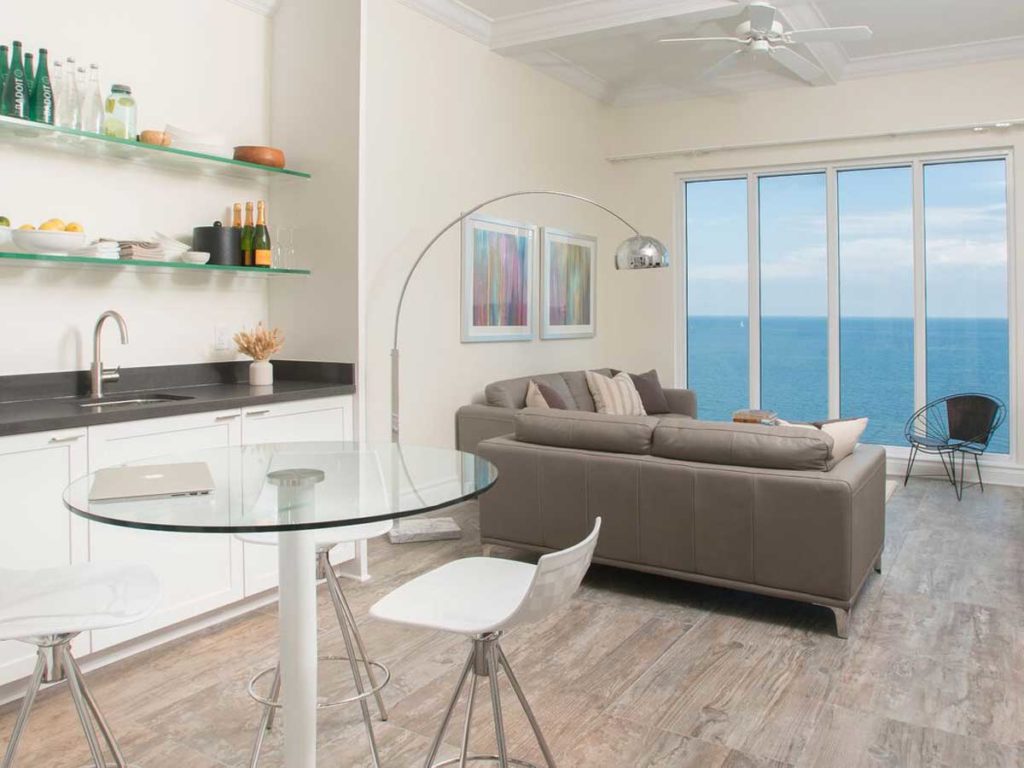 Suite living room with ocean view.