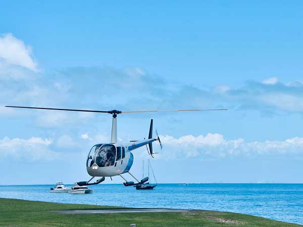Helicopter landing by the beach in Fort Lauderdale.