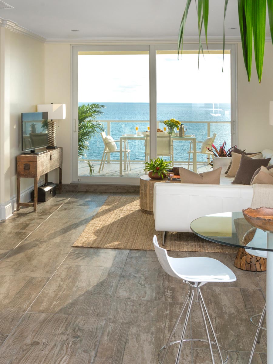 Suite living room with balcony.