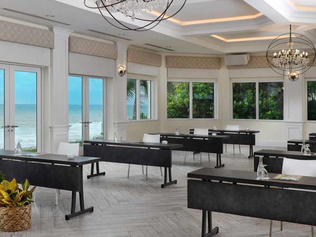 Socially distanced meeting with an ocean view.