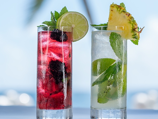 Tropical cocktails with lime, mint, and pineapple at Pelican Grand Beach Resort, Fort Lauderdale